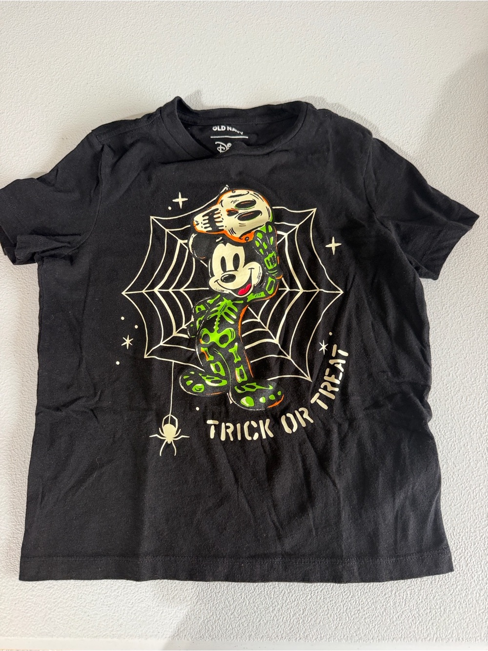 Kids Black Mickey Mouse Halloween Tee with Neon Green Accents